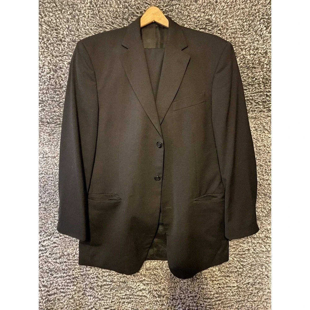 Stafford Suit Mens 40S Jacket 35x28 Pants Black Wool 2 Piece 3 Button 90s